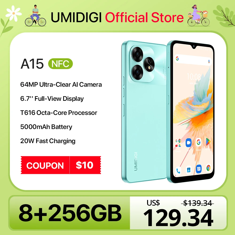 UMIDIGI A15, A15C 스마트폰, NFC 안드로이드 13 ,6.7 인치 FHD + 화면, 8GB 256GB 128G ...