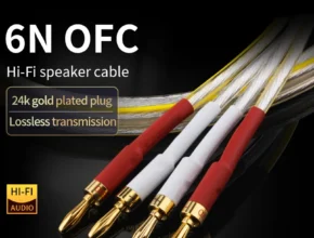 사랑하는 이에게 선물 필수 6N OFC HIFI 실버 도금 스피커 케이블(4-4 바나나 플러그-바나나 잭 포함) 하이엔드 스피커 와이어 점퍼 Biwire 스피커 케이블 뜨거운 관심 감사합니다