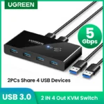 인기좋은 이유 UGREEN USB KVM 스위치 USB 3.0 2.0 스위처 KVM 스위치 Windows10 PC 키보드 마우스 프린터 2 PCs 공유 4 장치 USB 스위치 실시간 리뷰입니다