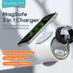 인플루언서가 추천한게 바로 KUULAA 3 in 1 무선 충전기 스탠드 iPhone 15 14 색상 변경 LED 조명 AirPods/Watch 용 자기 무선 충전 관심이 뜨겁습니다
