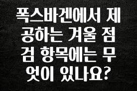 긴급소식 폭스바겐에서 제공하는 겨울 점검 항목에는 무엇이 있나요? 확인해보세요