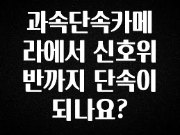 정성을 담은 과속단속카메라에서 신호위반까지 단속이 되나요? 궁금하시죠?